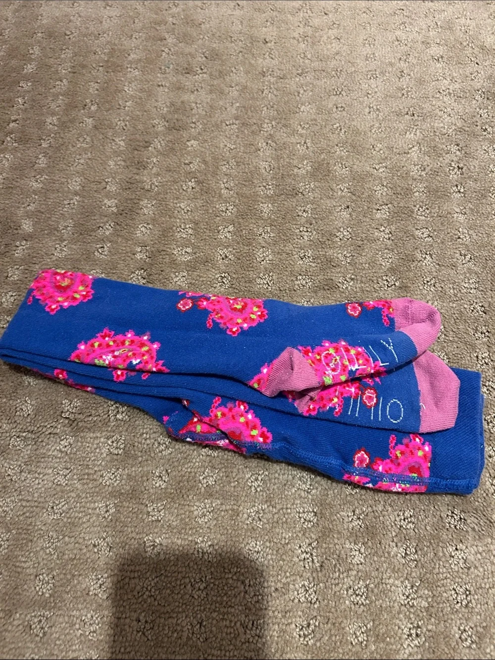 Oilily Bright Blue Tights with Pink Floral Medallions